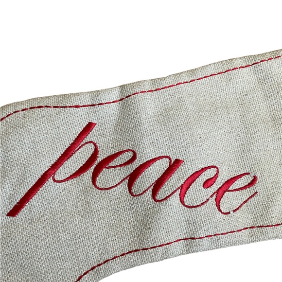 Christmas Stockings Burlap with Red Embroidered Peace set of 2 - Picture 2 of 4